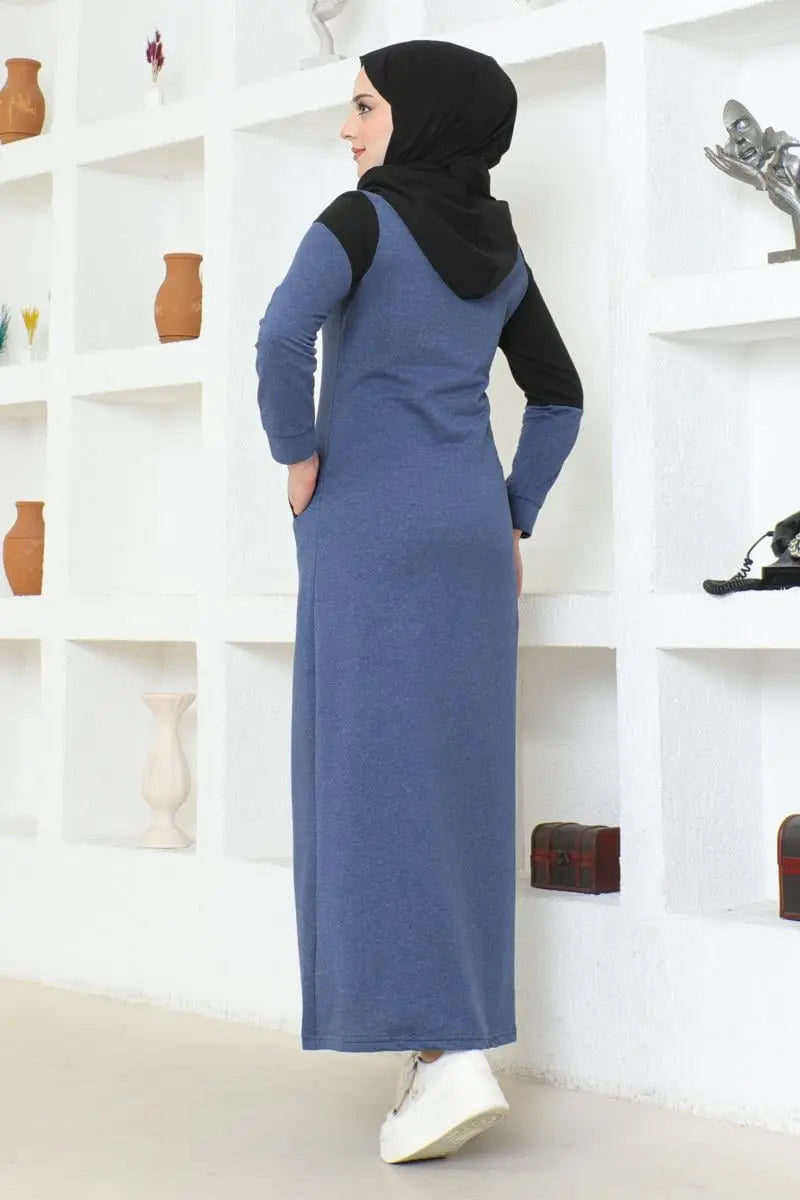 Hooded Modern Sports Abaya-Indigo, view 5