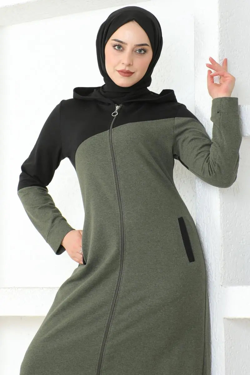 Hooded Sports Abaya-Khaki, view 2
