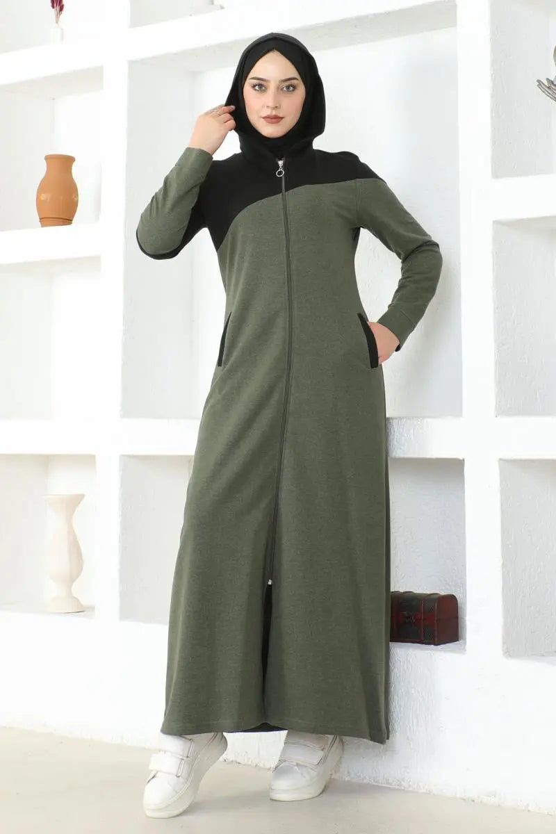 Hooded Sports Abaya-Khaki, view 4