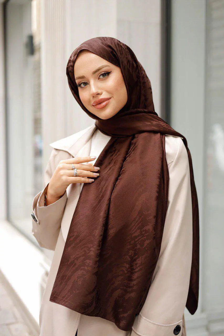 Patterned Silky Jacquard Shawl |Brown by NEOMODEST