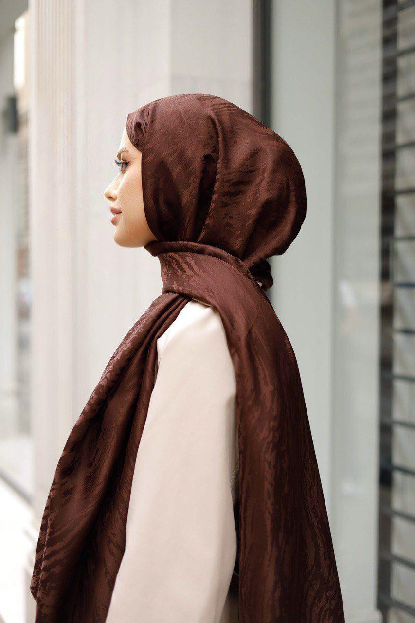 Patterned Silky Jacquard Shawl |Brown, view 2
