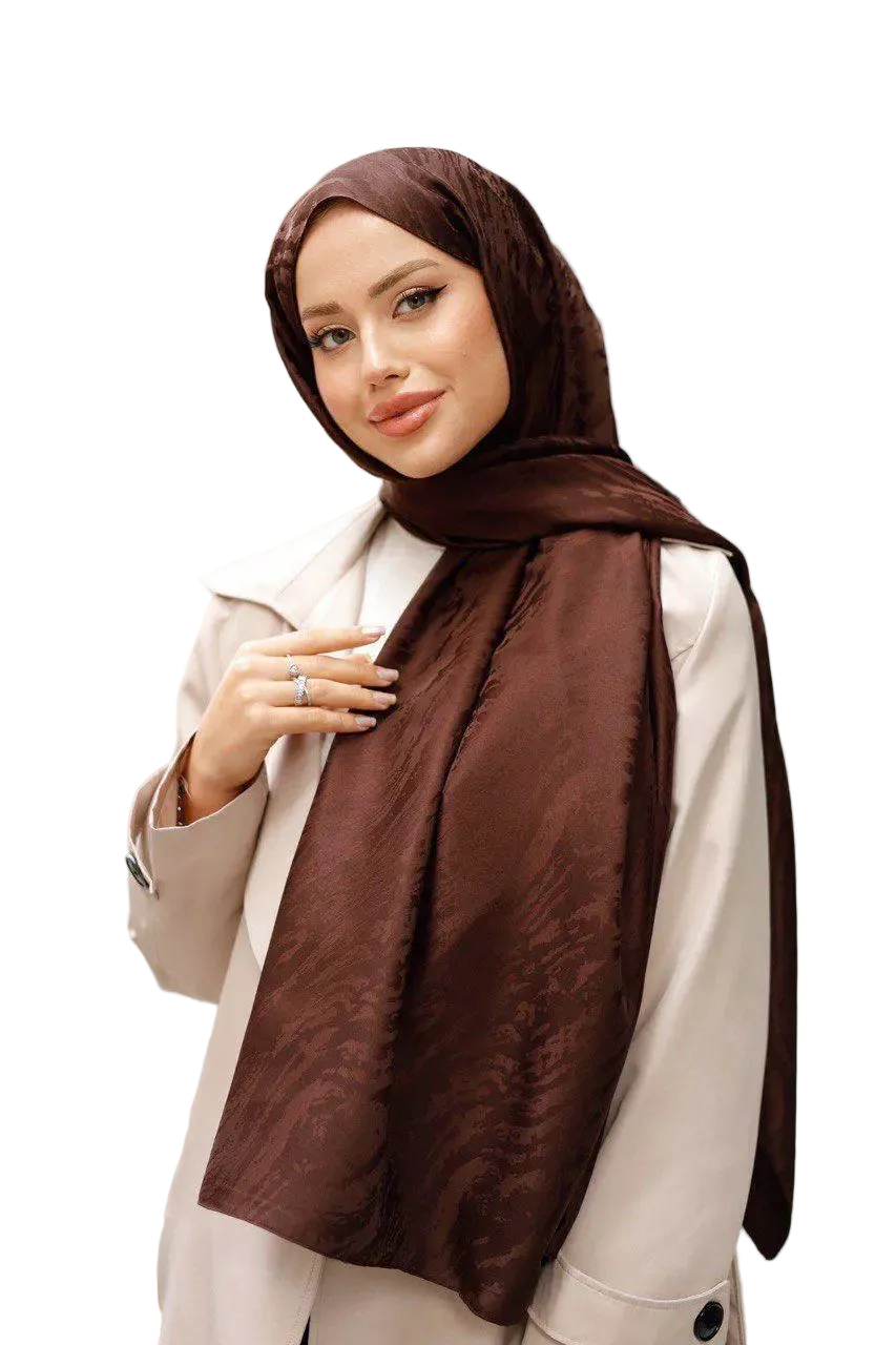 Patterned Silky Jacquard Shawl |Brown, view 4