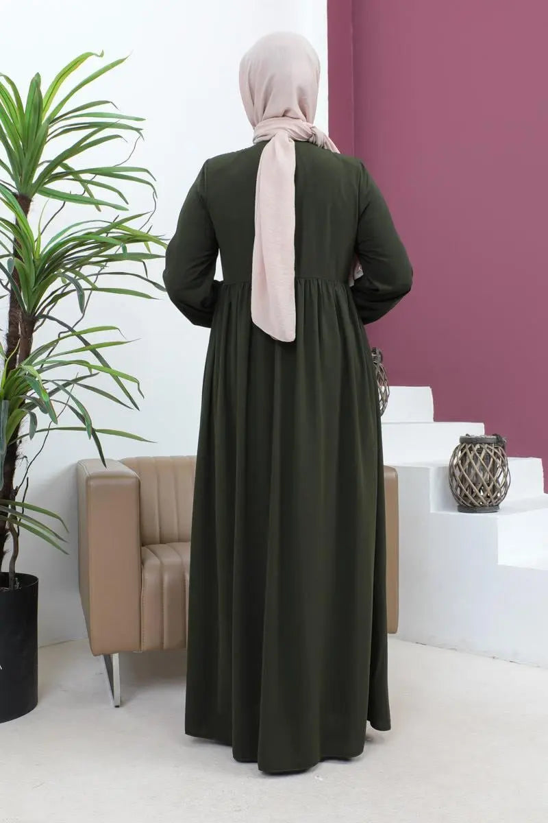 Beaded Embroidered Abaya| Khaki, view 4
