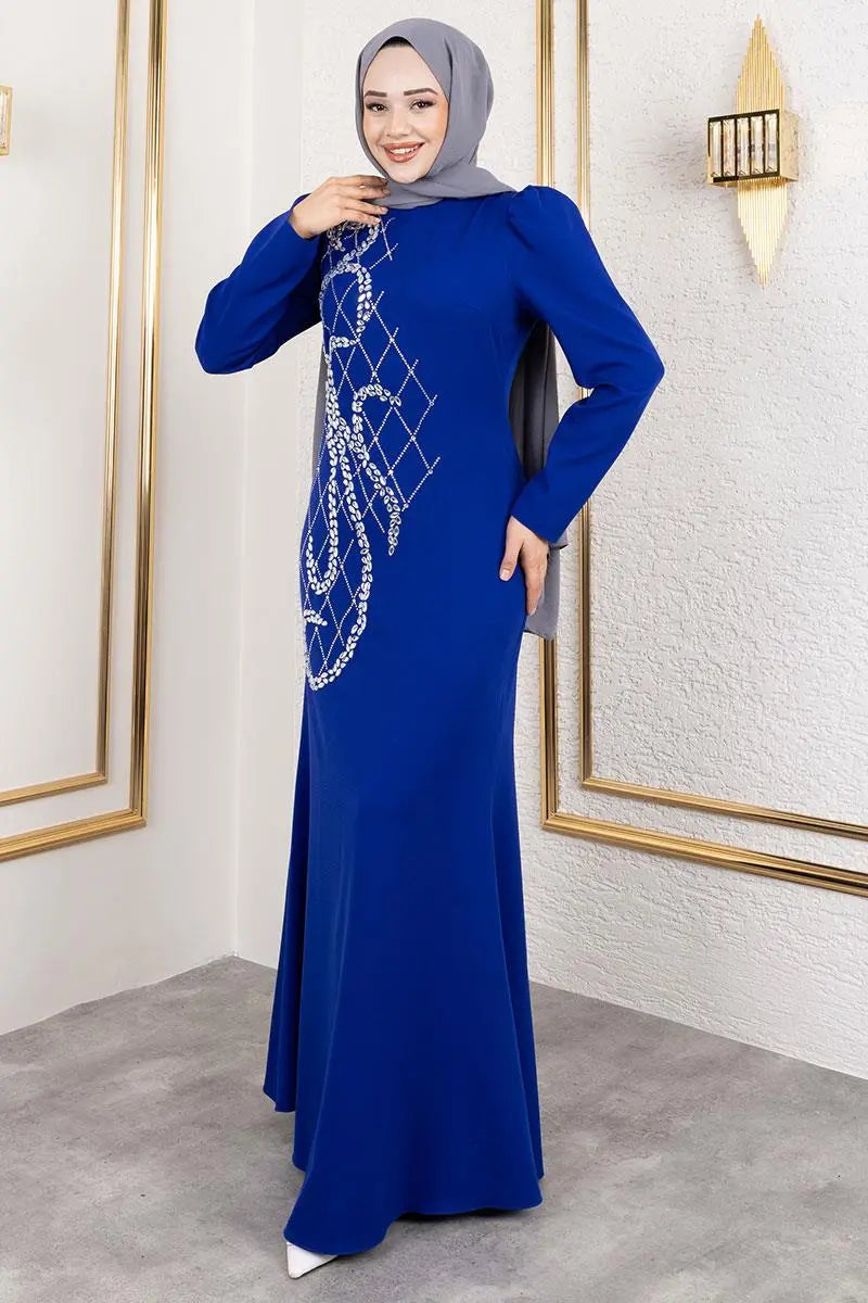 Crepe Evening Dress With Stone Embroidery, view 2