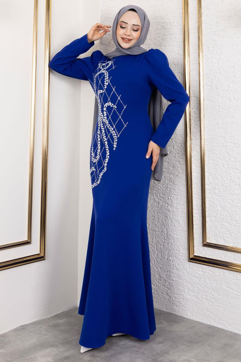 Crepe Evening Dress With Stone Embroidery, view 3