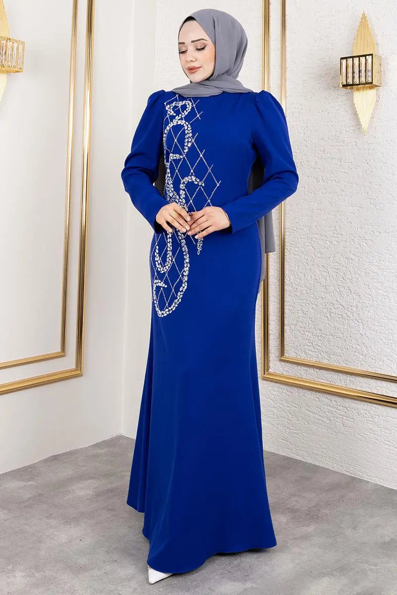 Crepe Evening Dress With Stone Embroidery, view 4