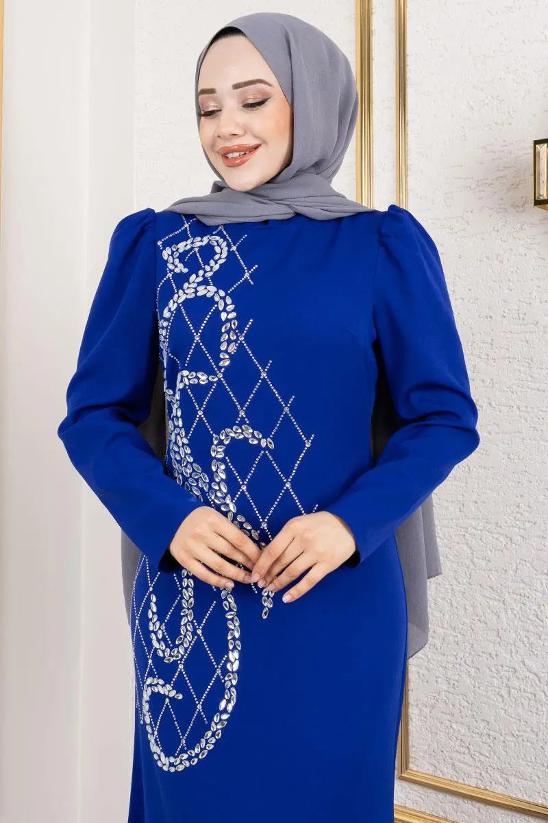 Crepe Evening Dress With Stone Embroidery, view 5
