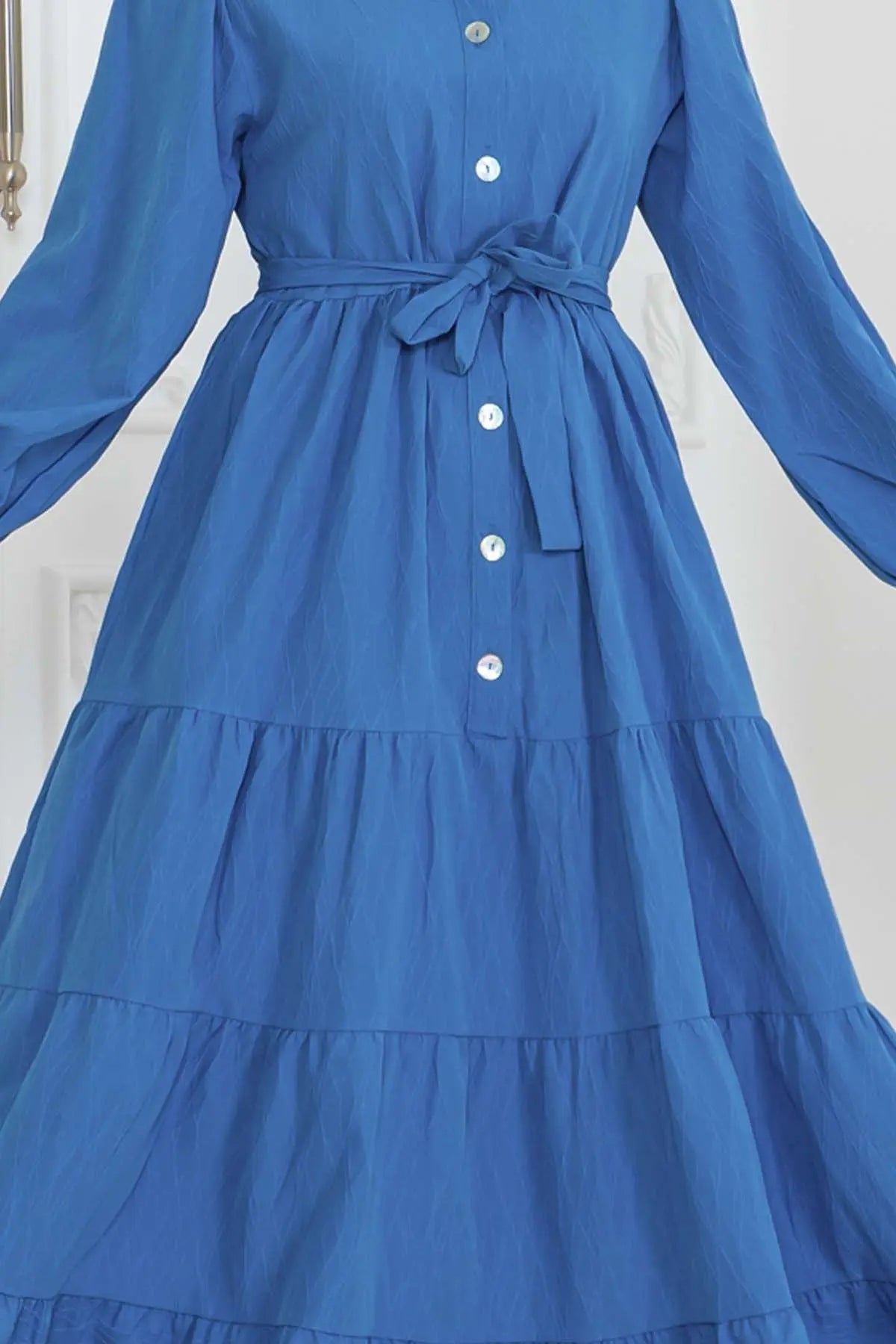 Layered Modest Dress with Button Detail, view 4