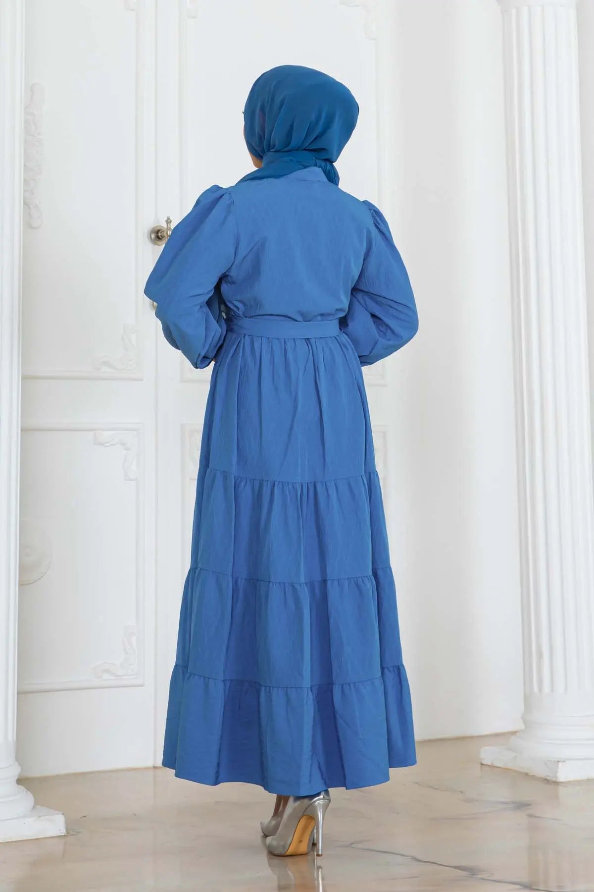 Layered Modest Dress with Button Detail, view 8