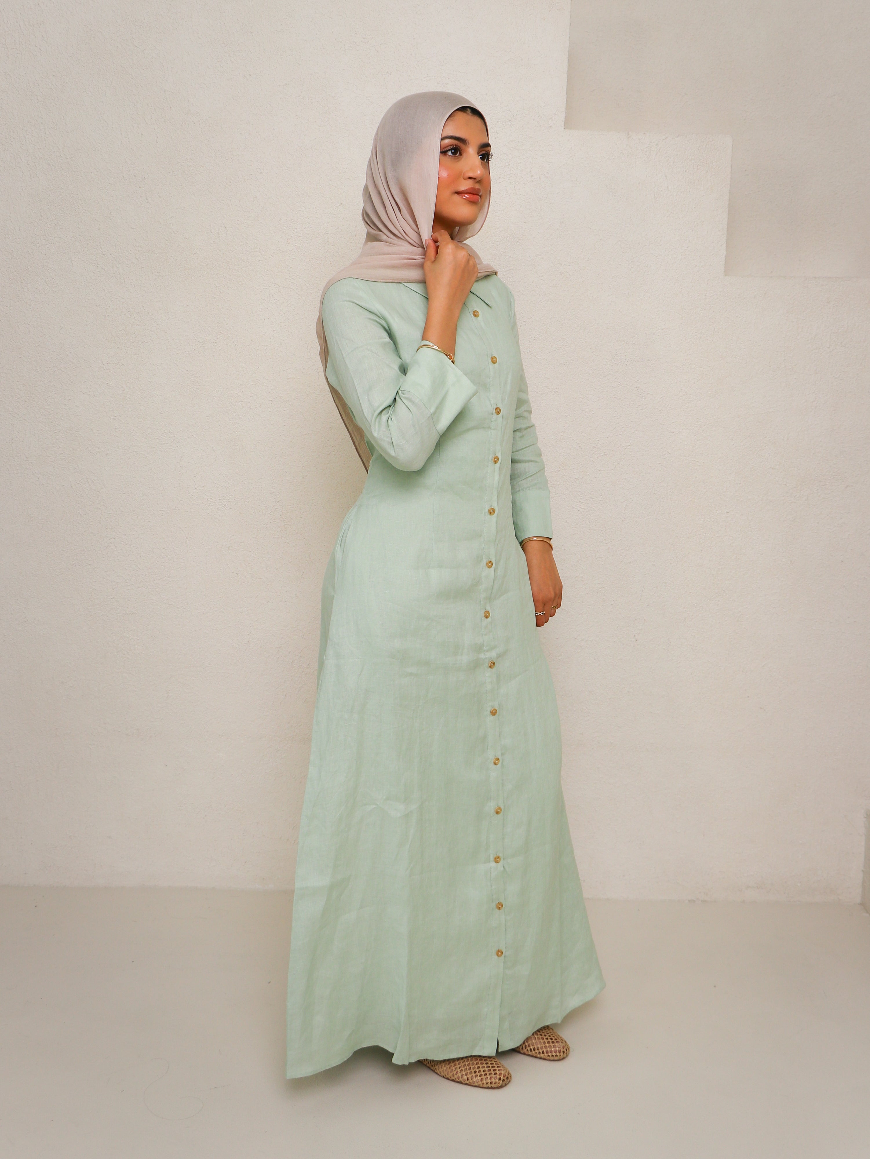 Cypress 100% Linen Shirt Dress Pistachio by The Tunic Shop