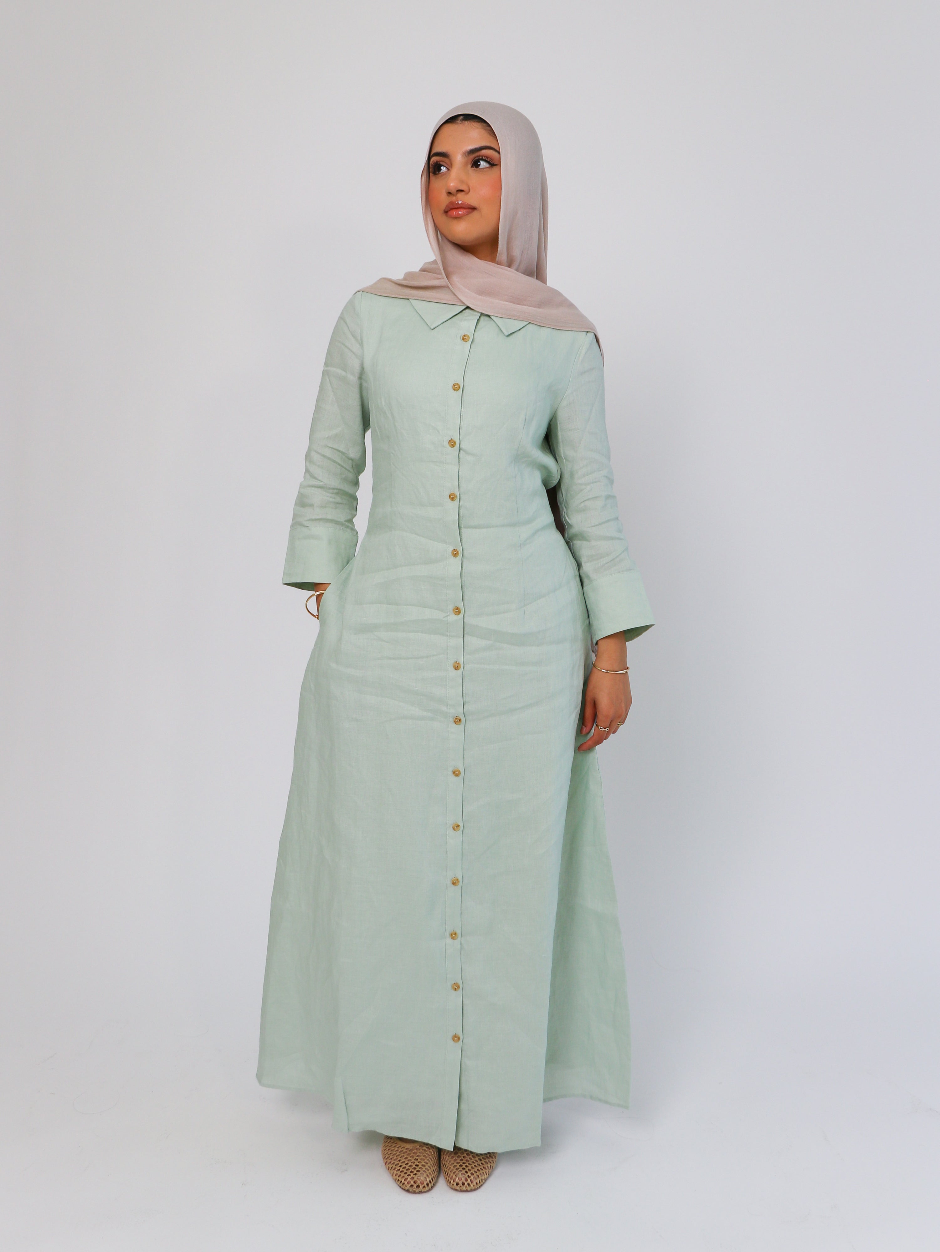 Cypress 100% Linen Shirt Dress Pistachio, view 2