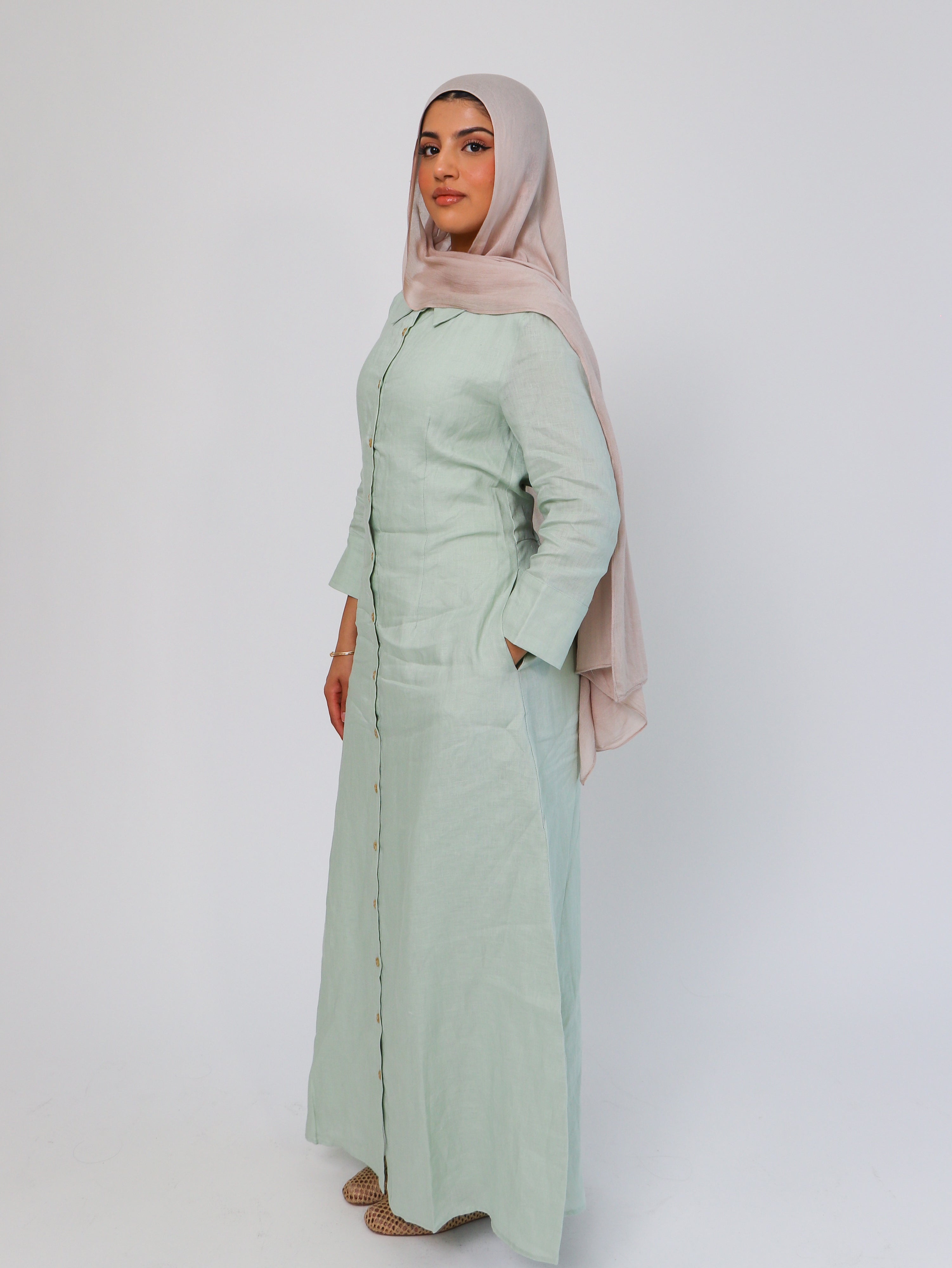 Cypress 100% Linen Shirt Dress Pistachio, view 3