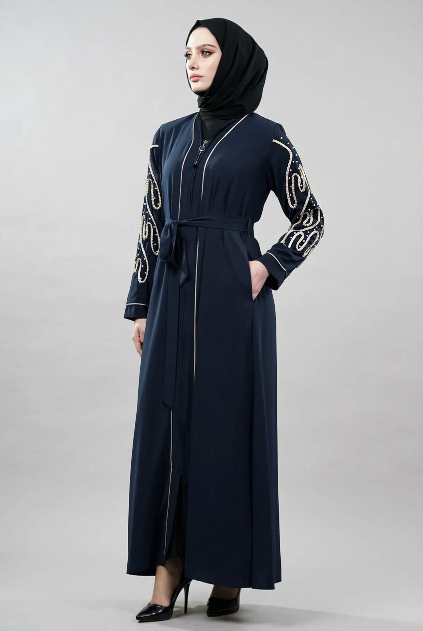 Zippered Pearl Embellished Abaya by NEOMODEST