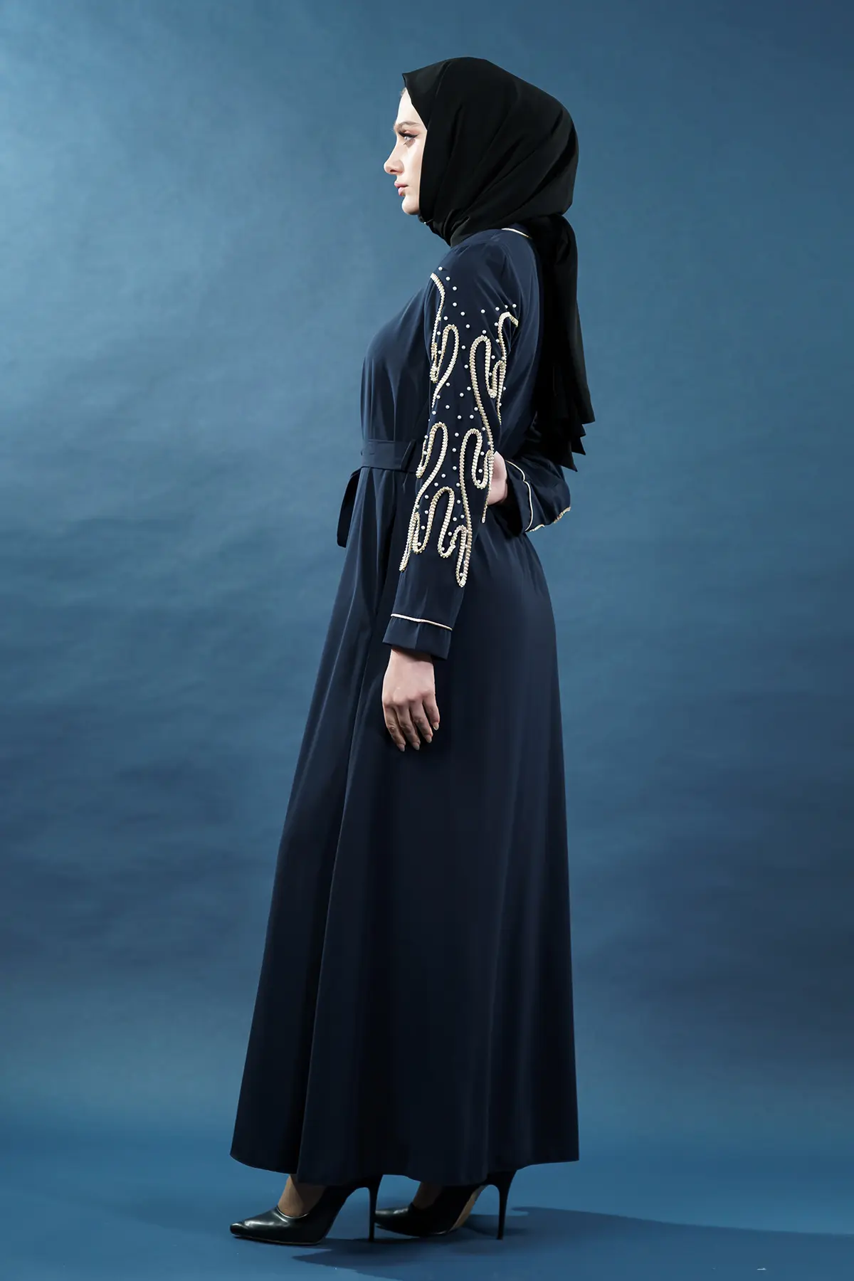 Zippered Pearl Embellished Abaya, view 6