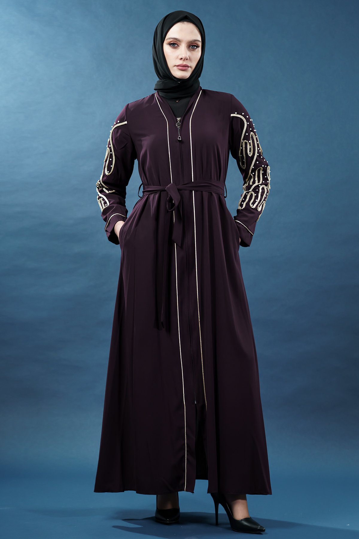 Embellished Deep Purple Abaya| Zippered by NEOMODEST