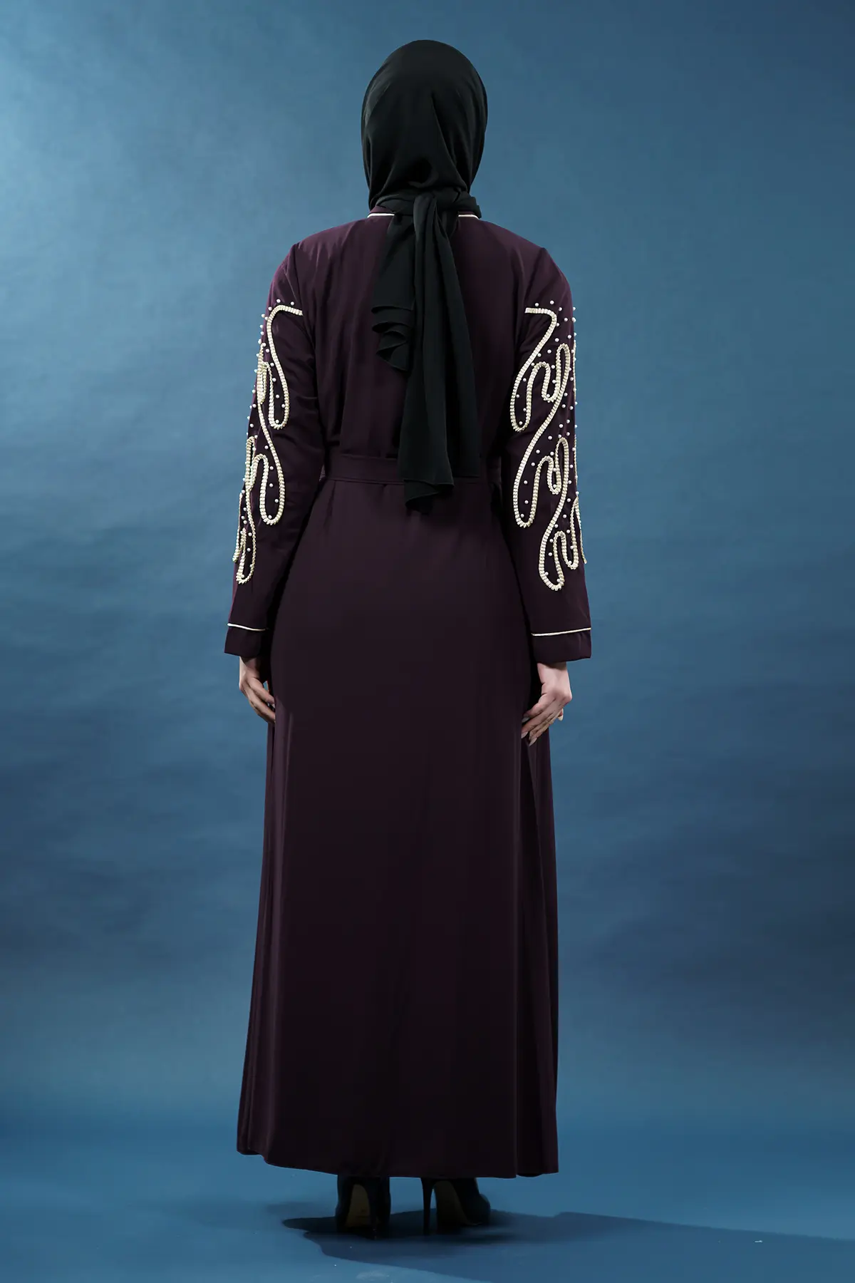 Embellished Deep Purple Abaya| Zippered, view 4