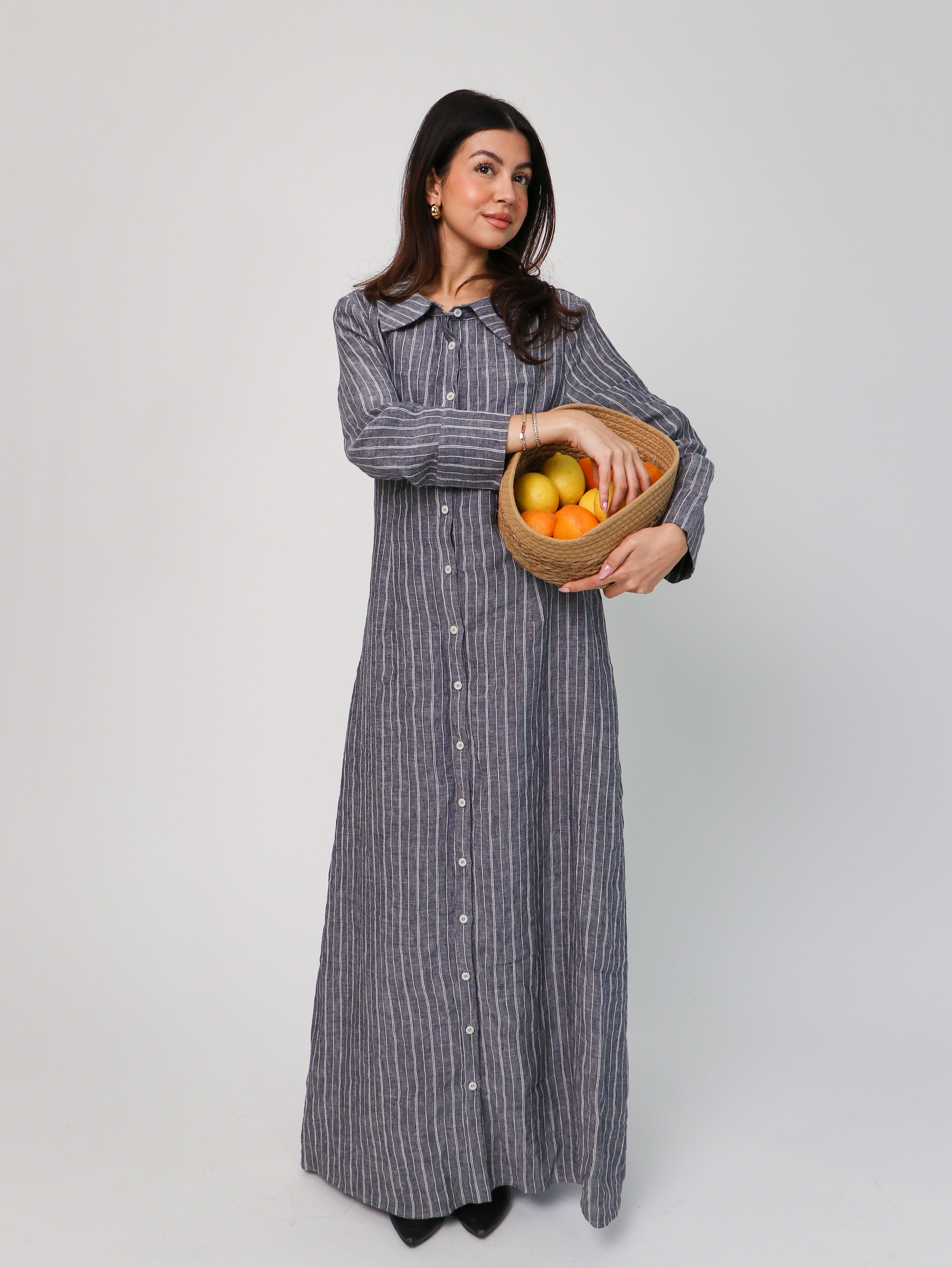Cypress 100% Linen Shirt Dress-Stripes by The Tunic Shop