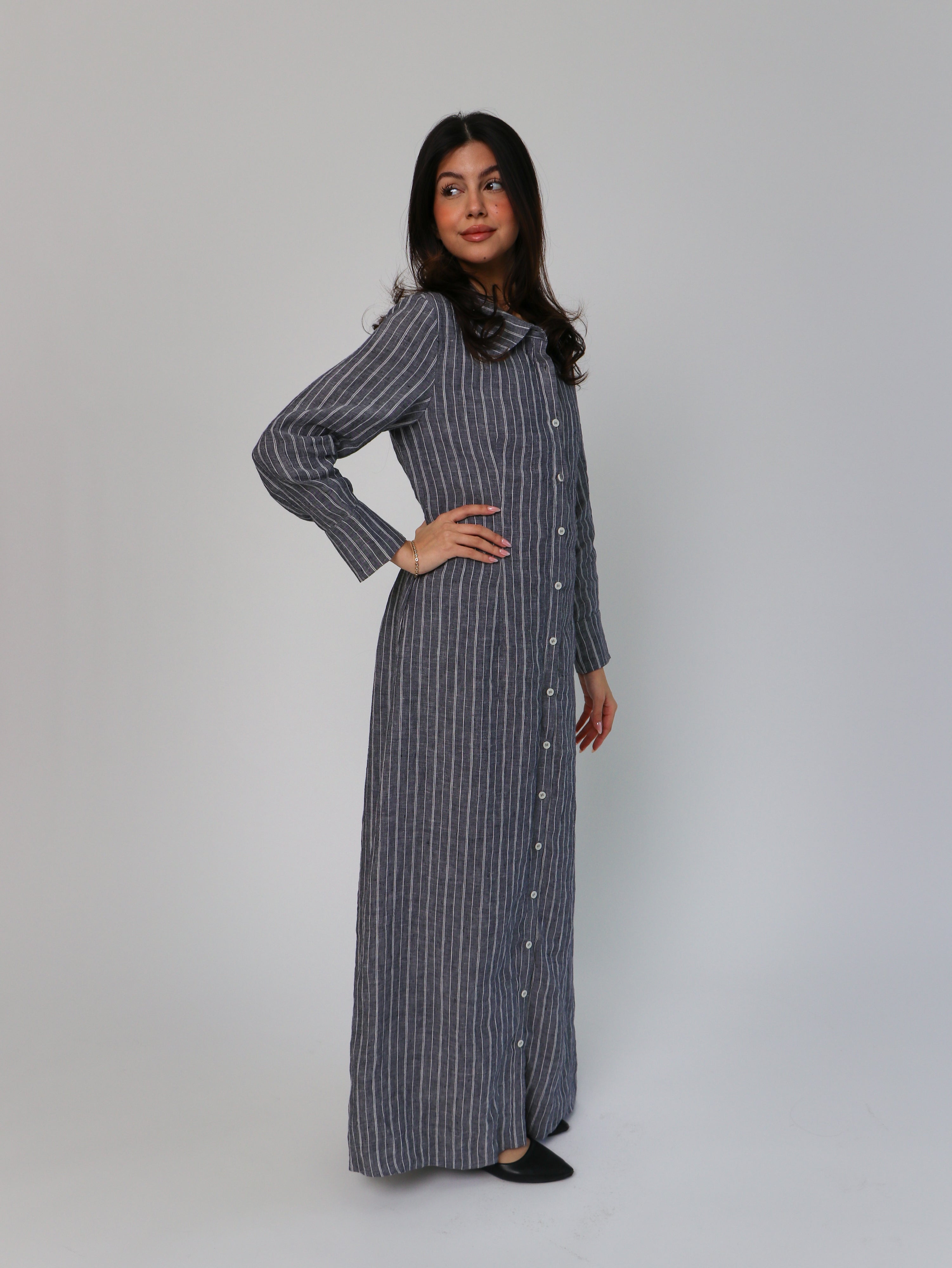 Cypress 100% Linen Shirt Dress-Stripes, view 2