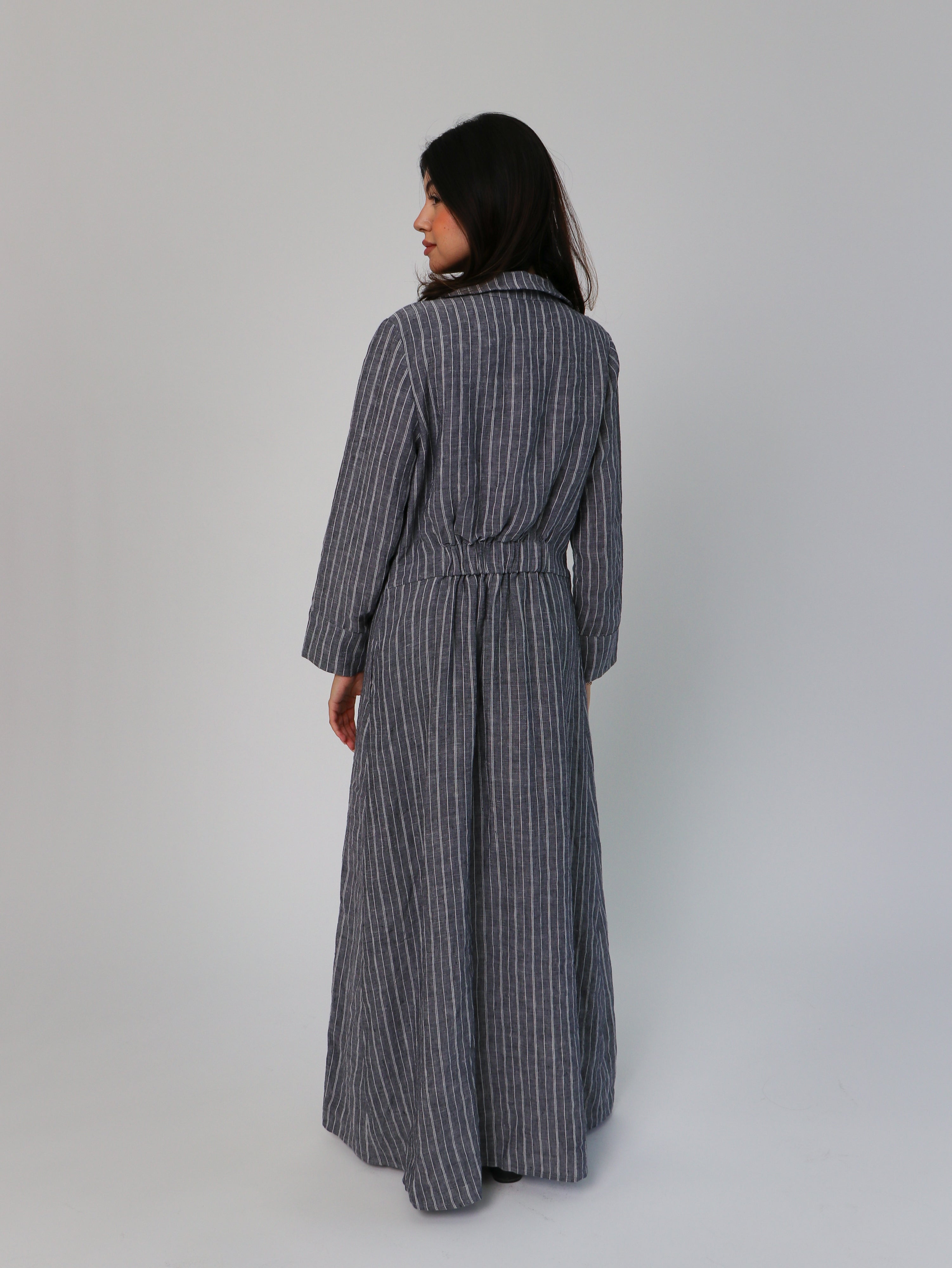 Cypress 100% Linen Shirt Dress-Stripes, view 3