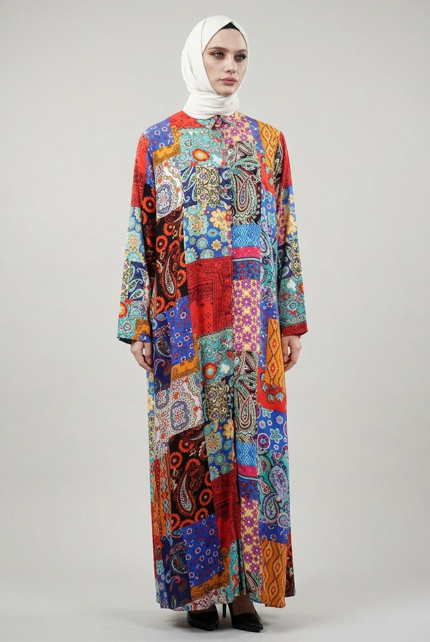 Patchwork Print Viscose Dress by NEOMODEST
