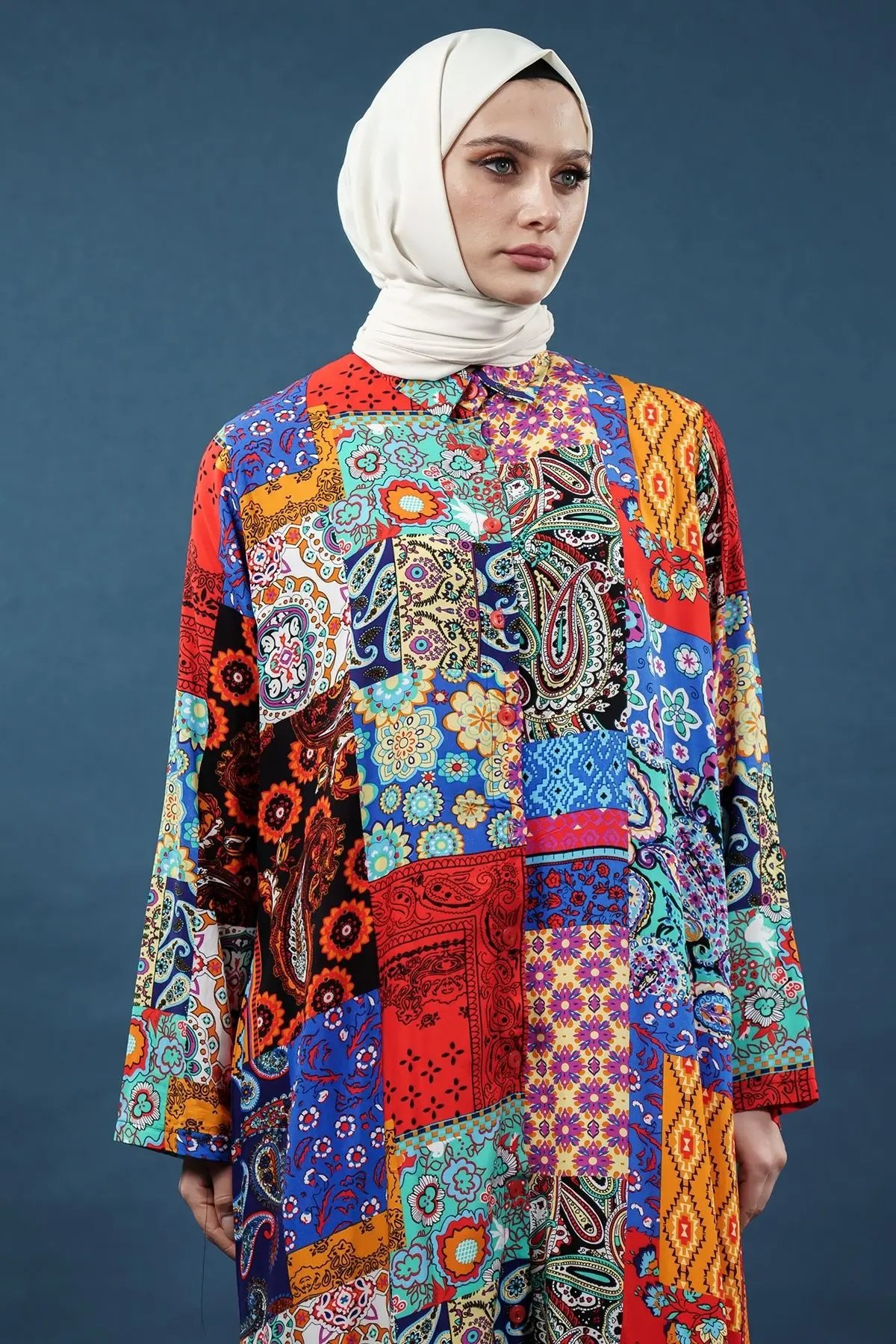Patchwork Print Viscose Dress, view 2