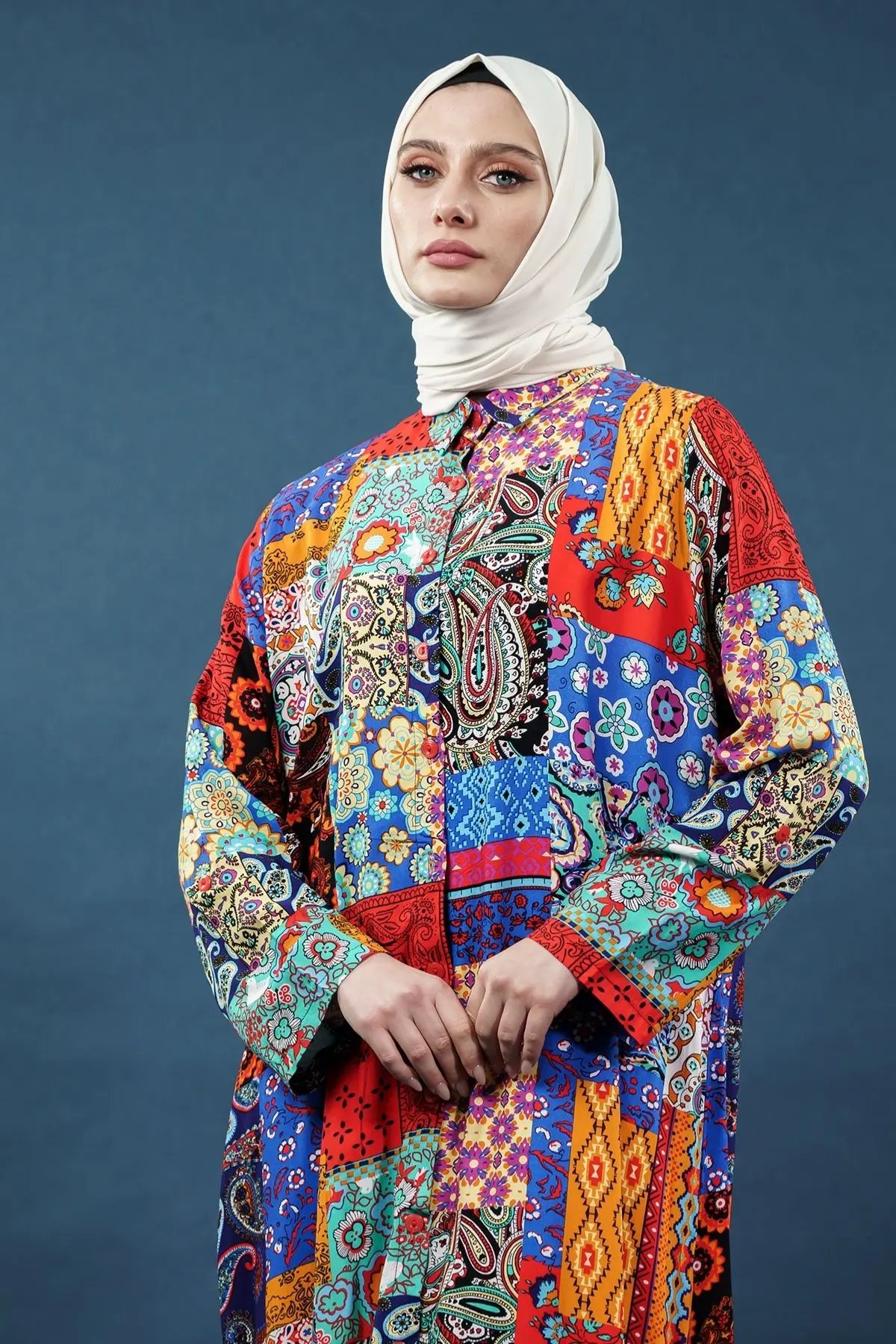 Patchwork Print Viscose Dress, view 4