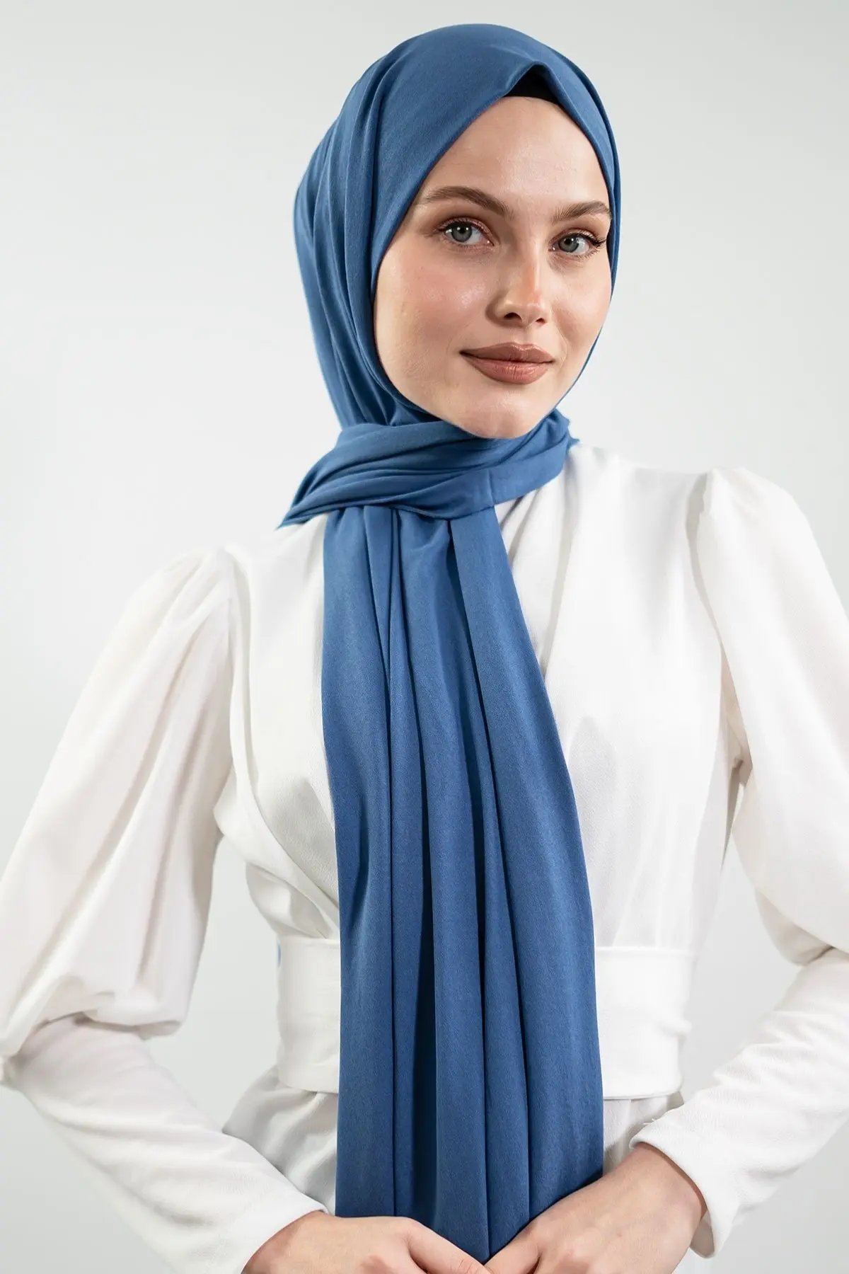 Premium Jersey Hijab|Indigo & Powder Pink, view 2