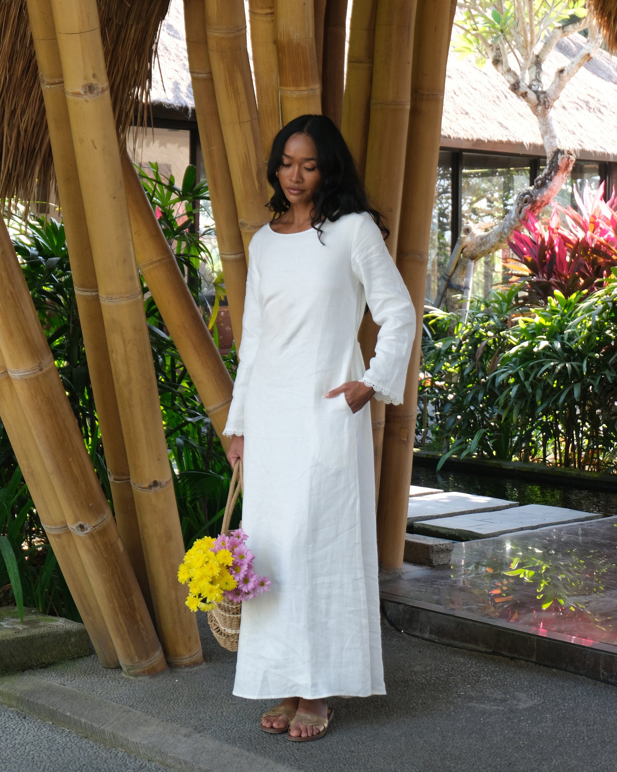 Solene Pure White 100% Linen-Maxi Dress by The Tunic Shop