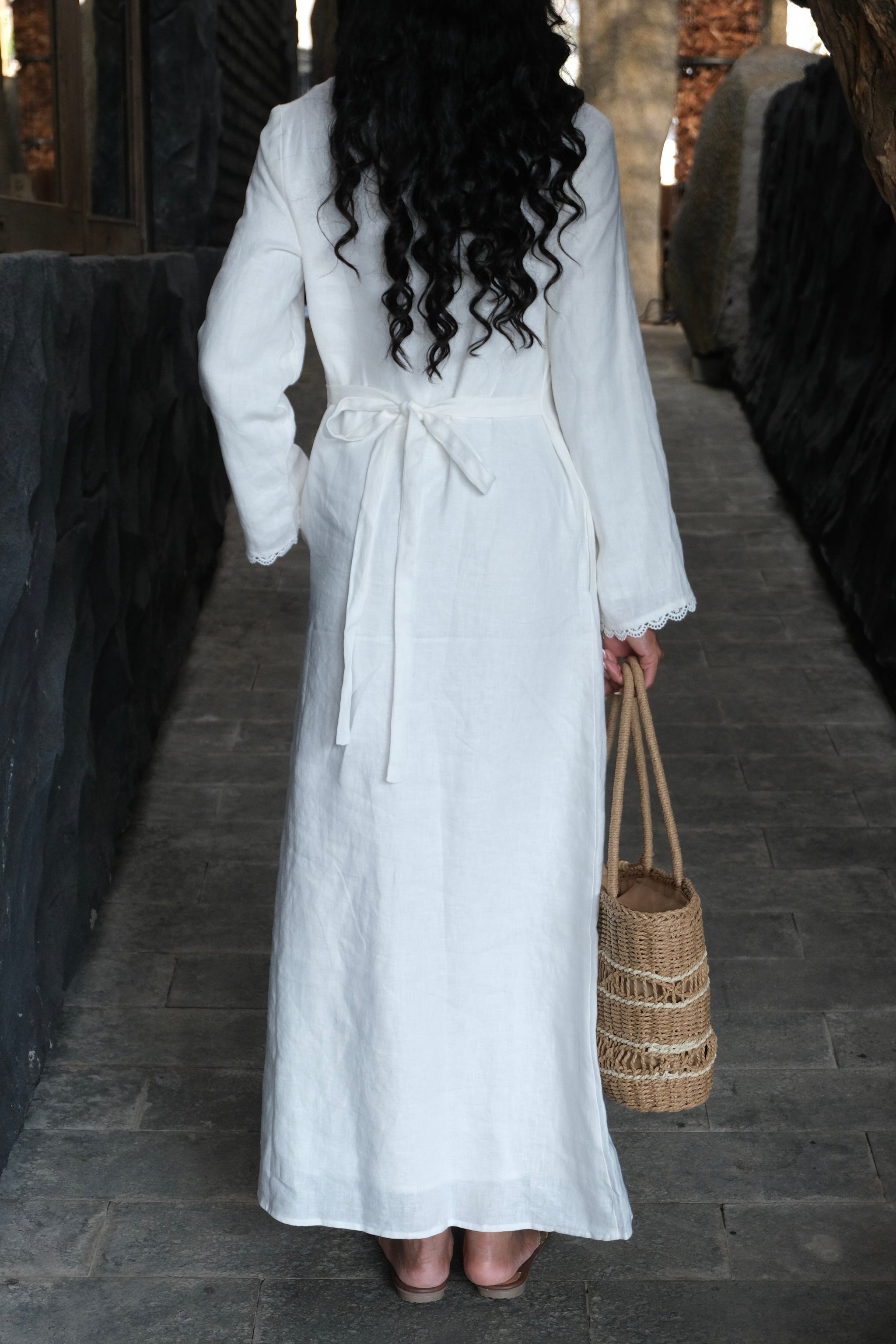 Solene Pure White 100% Linen-Maxi Dress, view 2