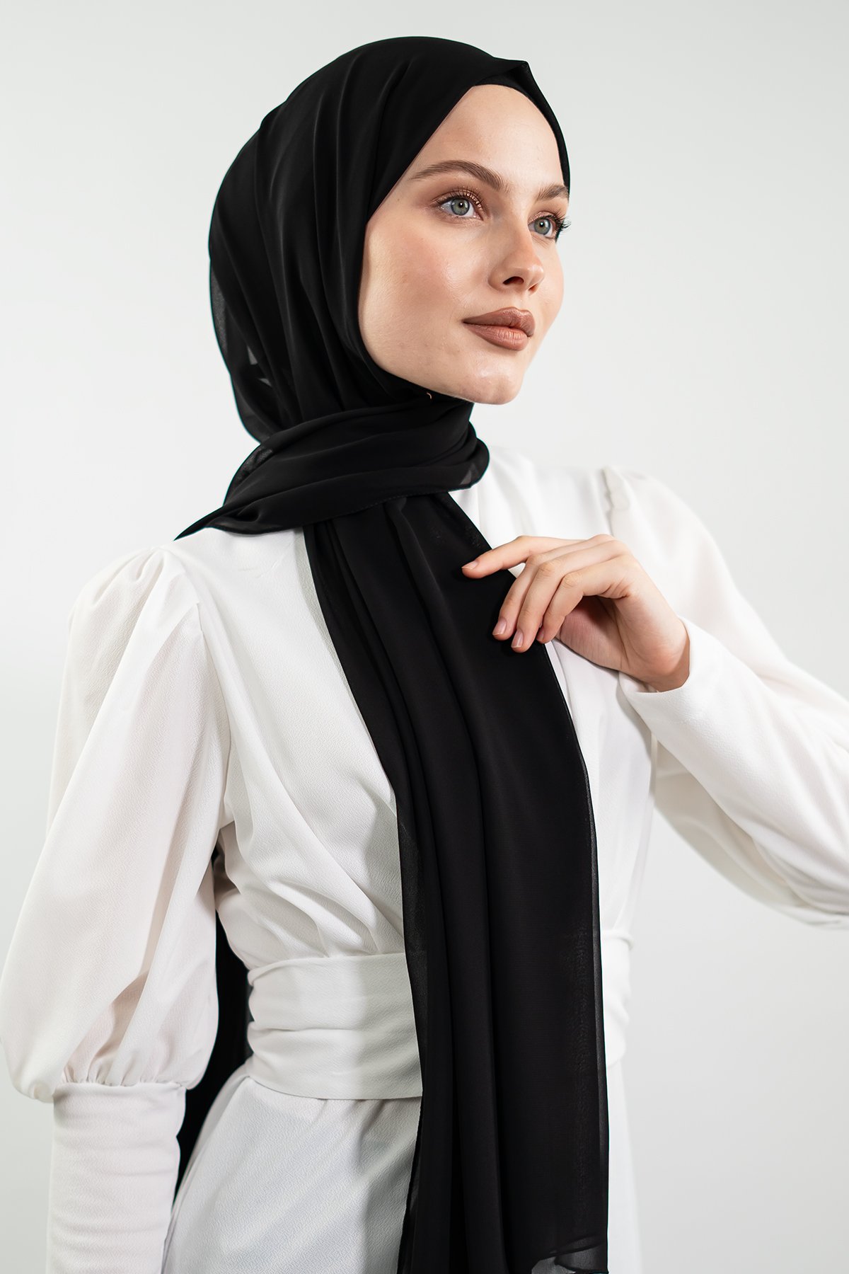 Classic Black Chiffon Hijab, view 3
