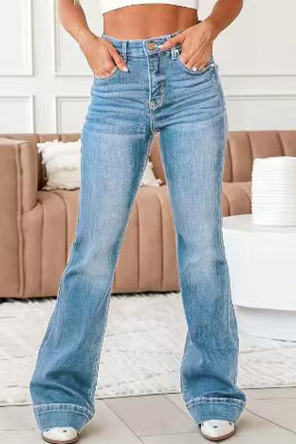 Margovil Distressed Bell Bottoms Pocketed Denim Pants, view 3