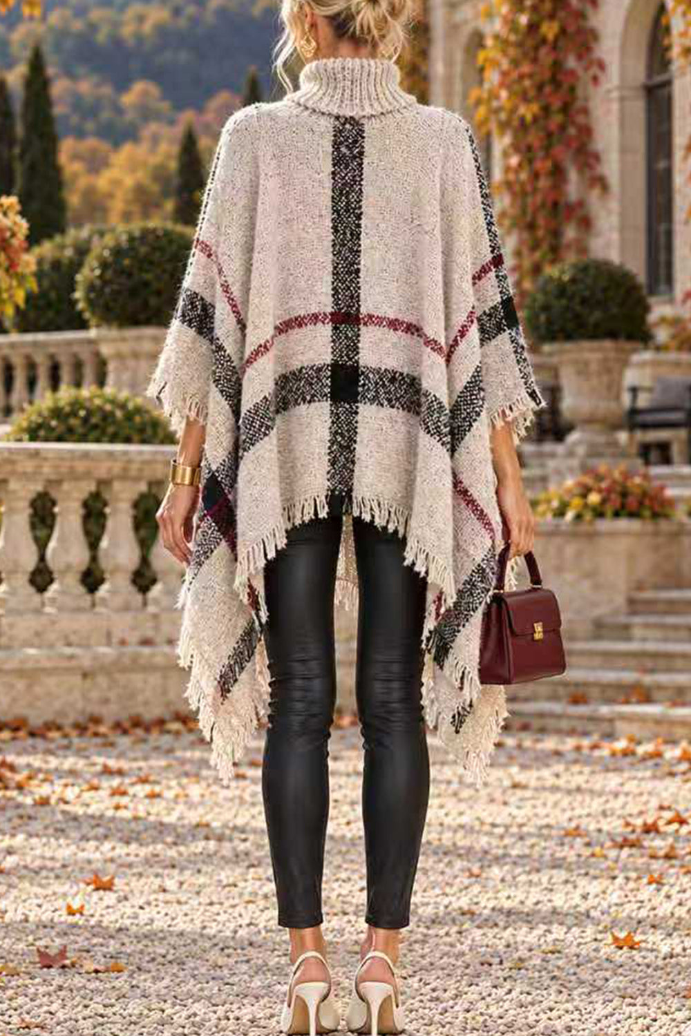 Margovil Chicest Tassel Lattice Cloak Poncho Sweater (A), view 7
