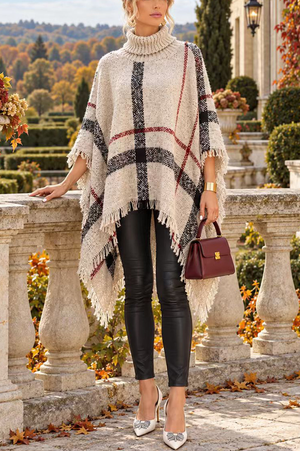 Margovil Chicest Tassel Lattice Cloak Poncho Sweater (A), view 8