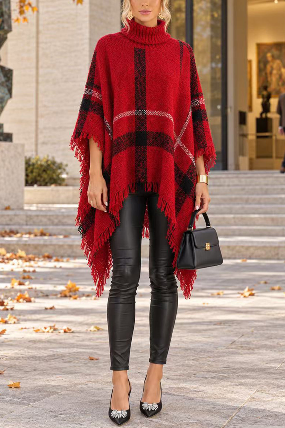 Margovil Chicest Tassel Lattice Cloak Poncho Sweater (A), view 4