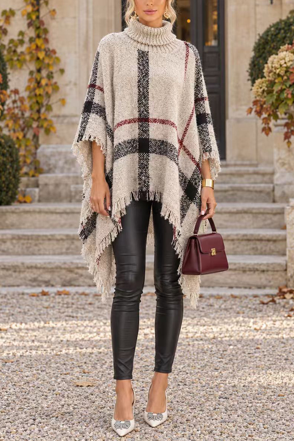Margovil Chicest Tassel Lattice Cloak Poncho Sweater (A) by Margovil
