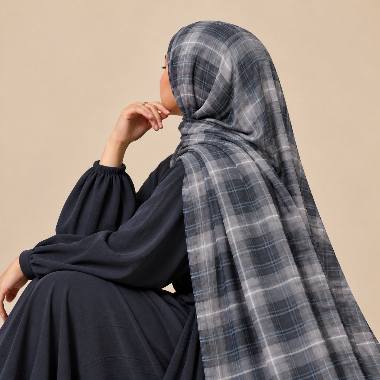 Slate Heritage Plaid Modal Hijab by Try Modest