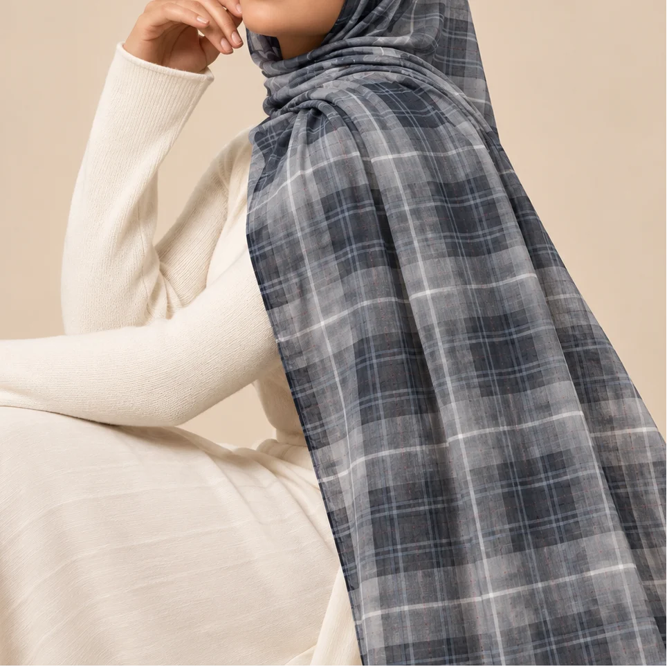 Slate Heritage Plaid Modal Hijab, view 2