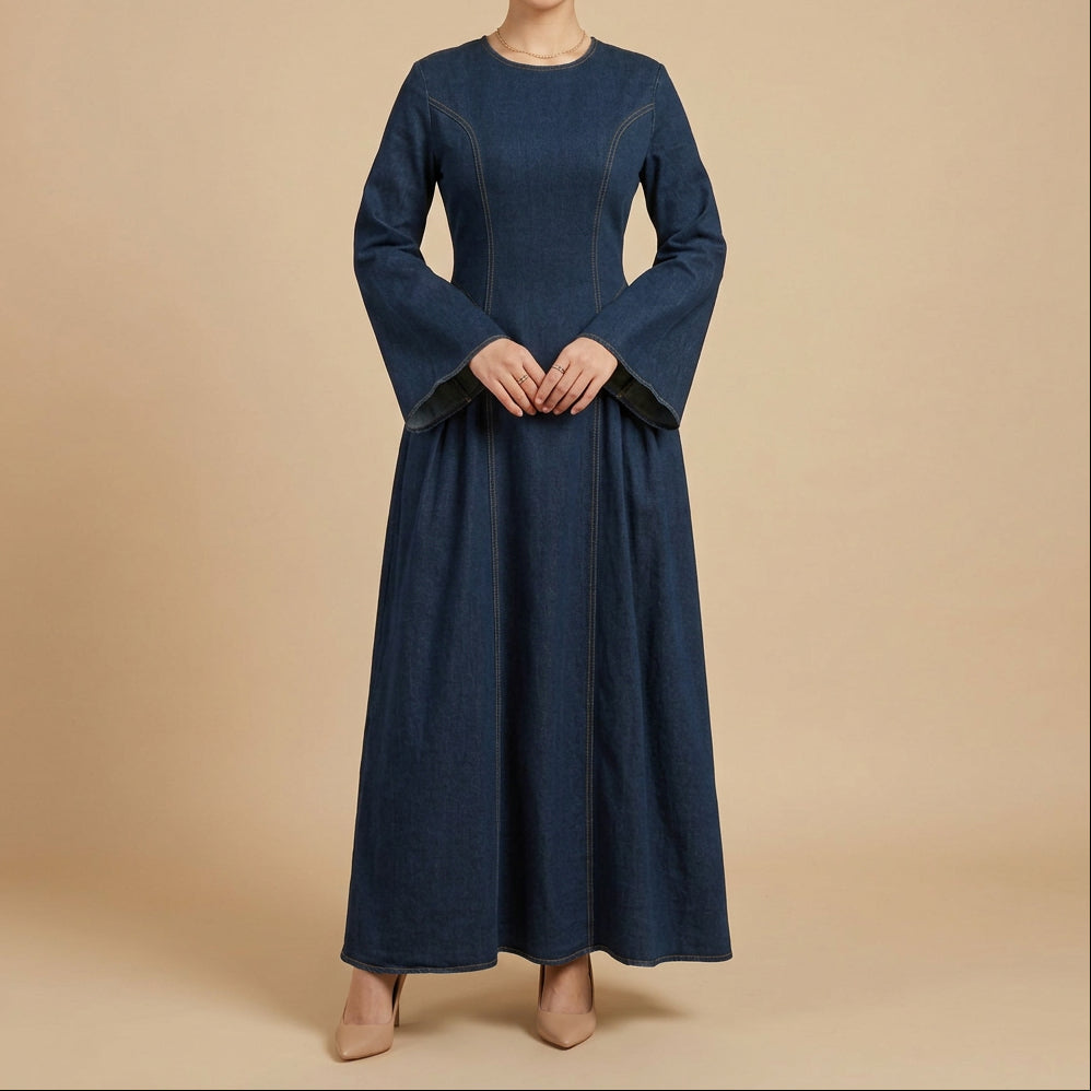 Kavira Lace-Up Denim Maxi Dress by Try Modest