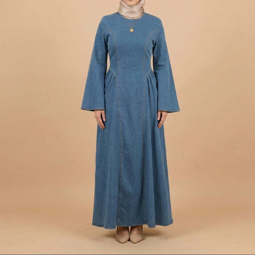 Kavira Lace-Up Denim Maxi Dress, view 4