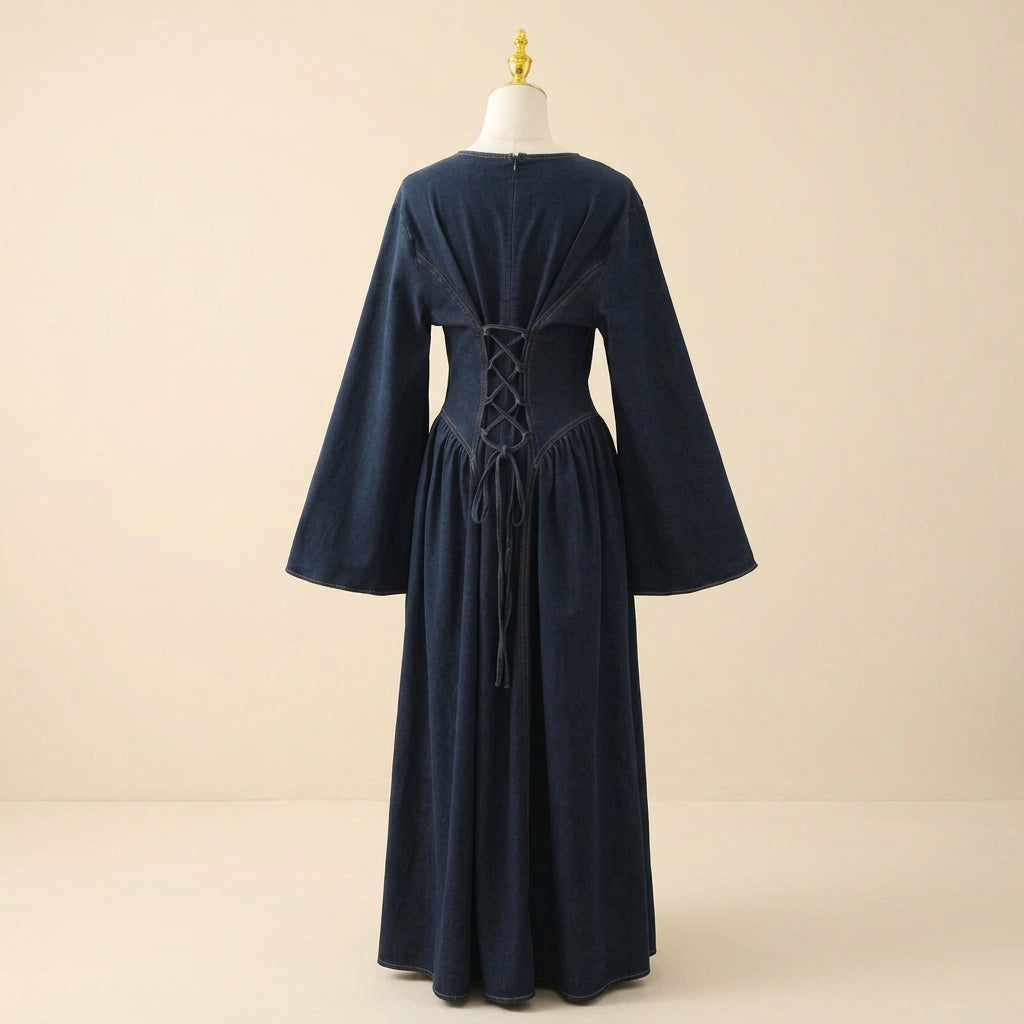 Kavira Lace-Up Denim Maxi Dress, view 8