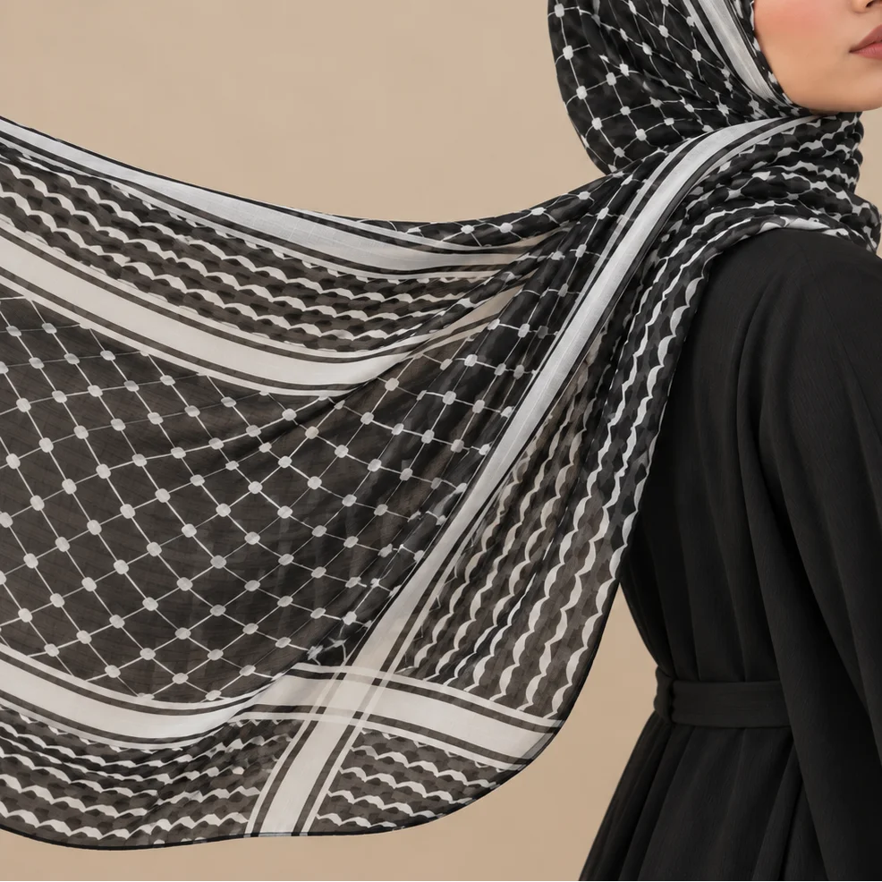 🎁 Classic Black Keffiyeh Modal Printed Hijab (100% off) by Try Modest