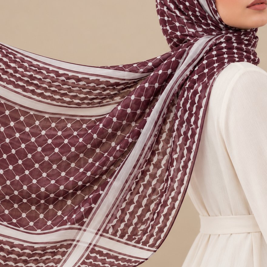 🎁 Classic Maroon Keffiyeh Modal Printed Hijab (100% off) by Try Modest