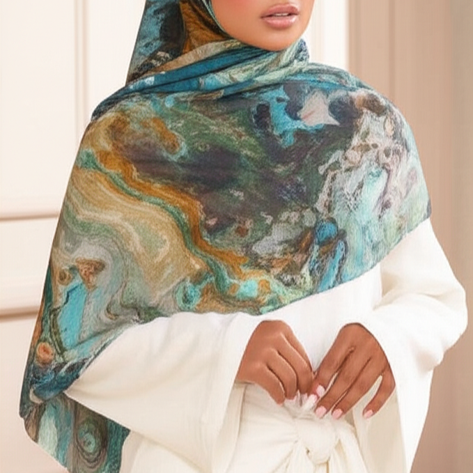 🎁 Emerald Earth Print Modal Hijab (100% off) by Try Modest