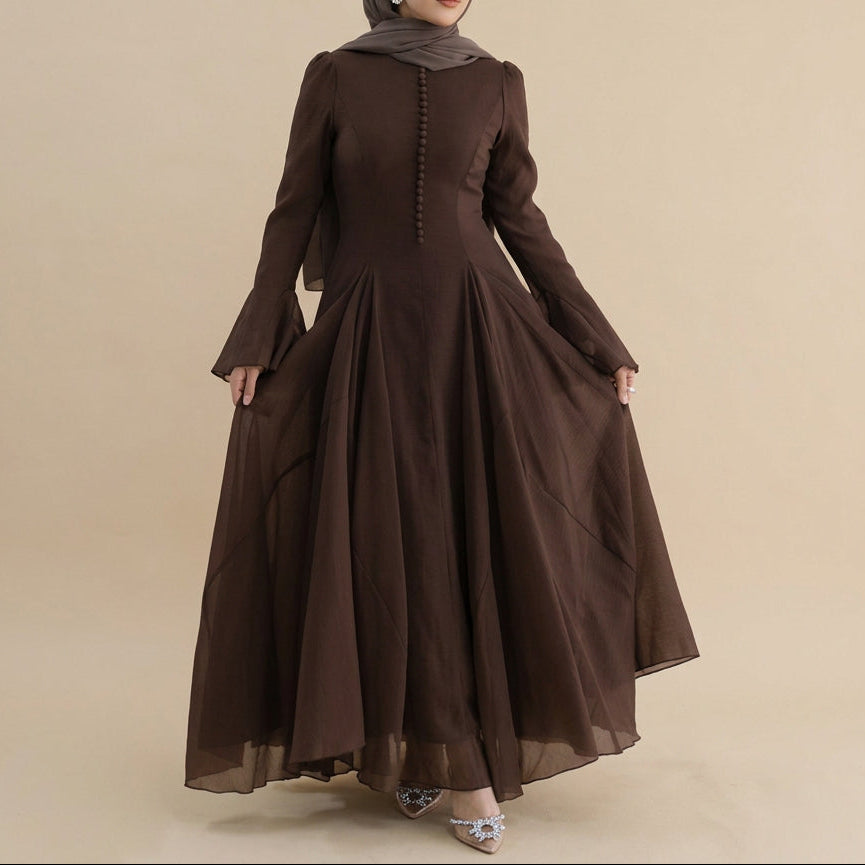 Belle Flare-Cuff Button-Detail Maxi Dress by Try Modest