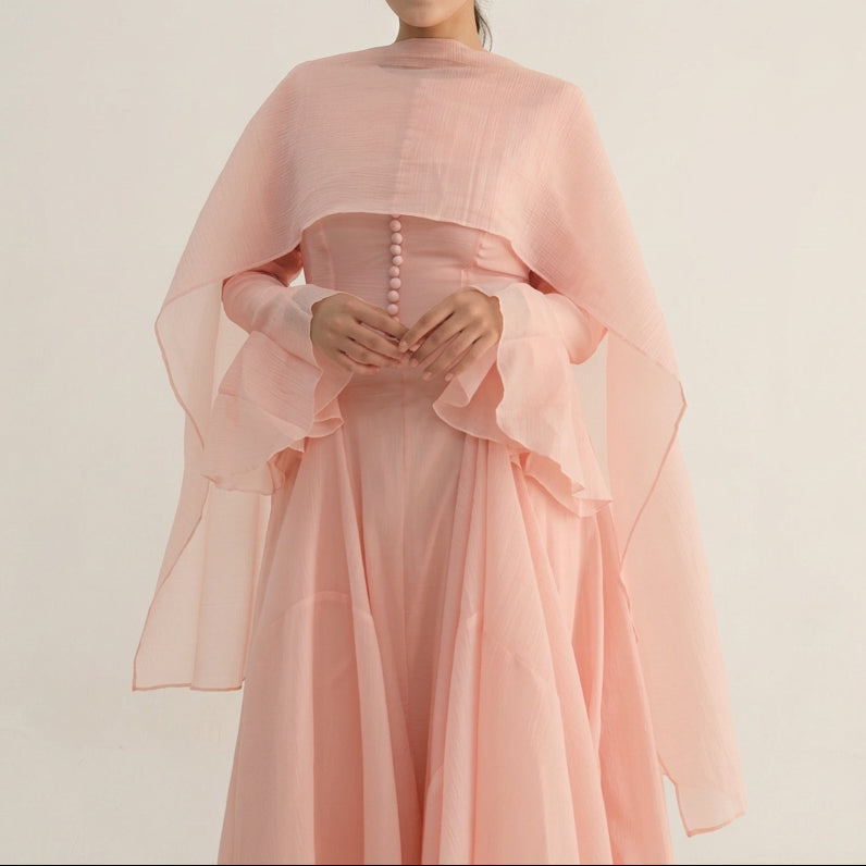 Belle Flare-Cuff Button-Detail Maxi Dress, view 4