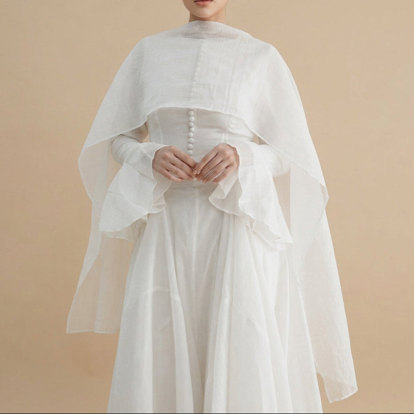 Belle Flare-Cuff Button-Detail Maxi Dress, view 6