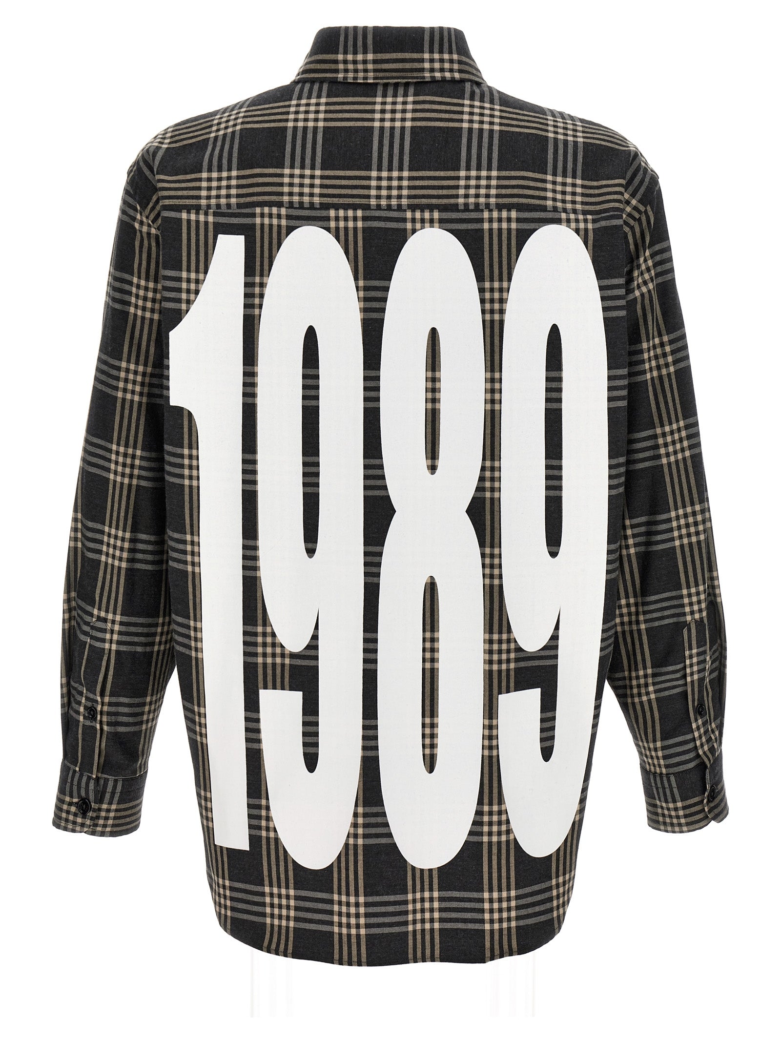 1989 Studio Check-Print Cotton Flannel Shirt — Gray, view 2