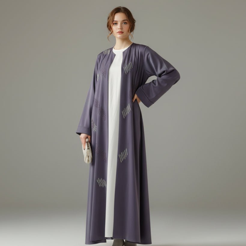 3D Embroidery Abaya With Geometric Beads. 3D Embroidered Open Abaya (MOA085) by Mariam's Collection