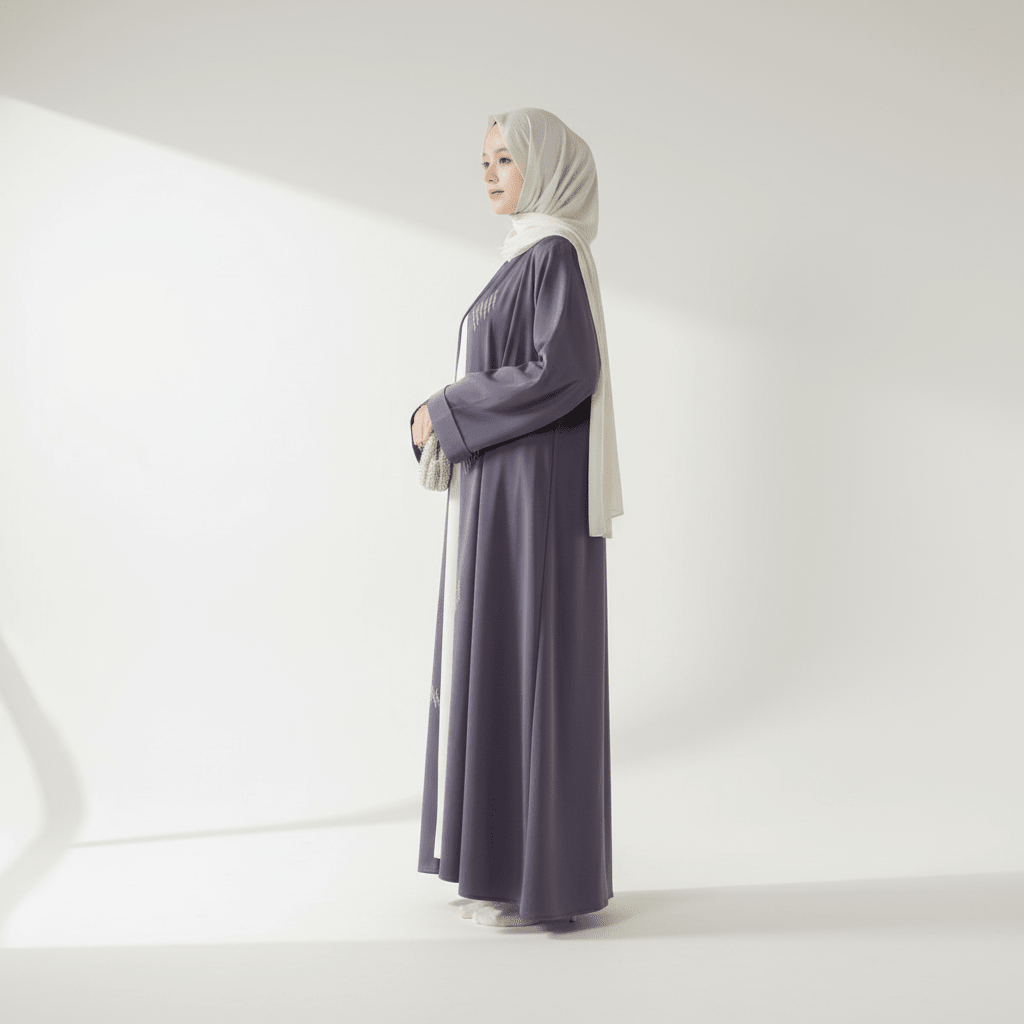 3D Embroidery Abaya With Geometric Beads. 3D Embroidered Open Abaya (MOA085), view 2