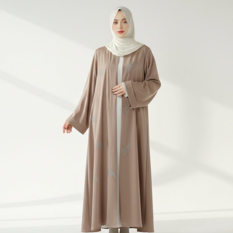 3D Embroidery Abaya With Geometric Beads. 3D Embroidered Open Abaya (MOA085), view 3